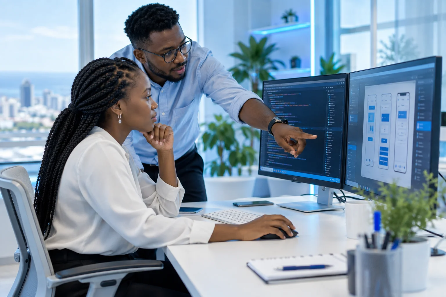 Software developers collaborating on web and mobile applications