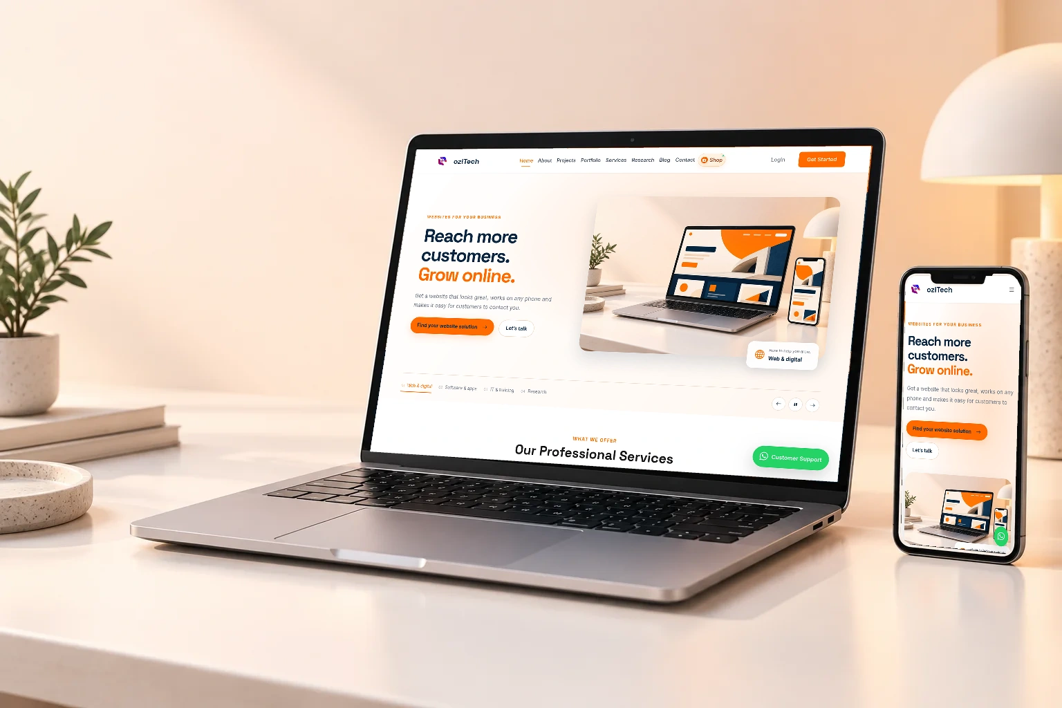 The local oziTech website displayed on a laptop and smartphone